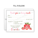 Strawberry Thank You Note Card Stationery • Fill in Blank, Lined or Blank Cards