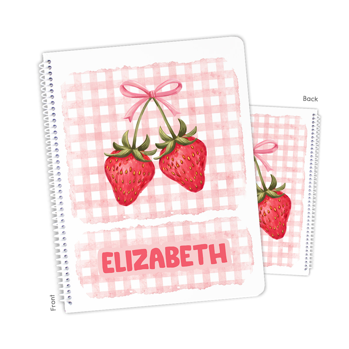 Strawberry Gingham Personalized Custom Notebook or Sketchbook • School Office Supplies