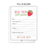 Strawberry Summer Camp Camping Note Cards Stationery • Fill in Blank, Lined or Blank Cards