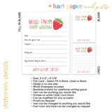 Strawberry Summer Camp Camping Note Cards Stationery • Fill in Blank, Lined or Blank Cards