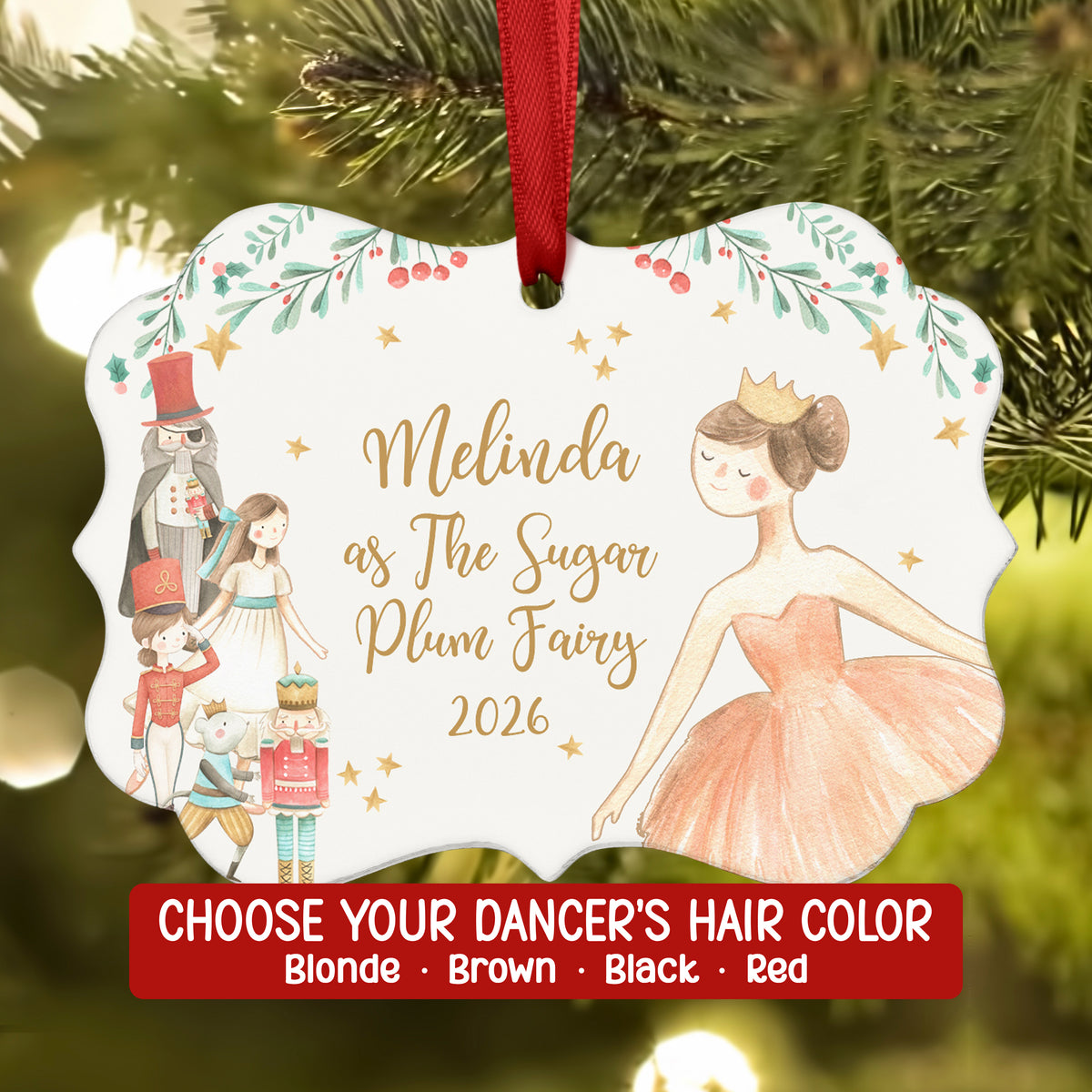 Sugar Plum Fairy Nutcracker Christmas Ornament Personalized Custom Holiday Decor Gift Boy Girl Ballerina Ballet
