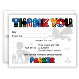 Superhero Thank You Note Card Stationery • Fill in Blank, Lined or Blank Cards