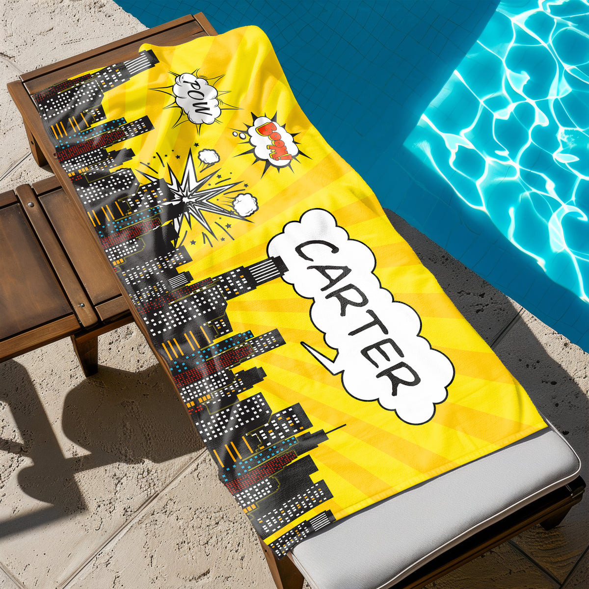 Superhero Personalized Beach Towel • Custom 30x60 Swimming Swim Bath Bathroom Pool