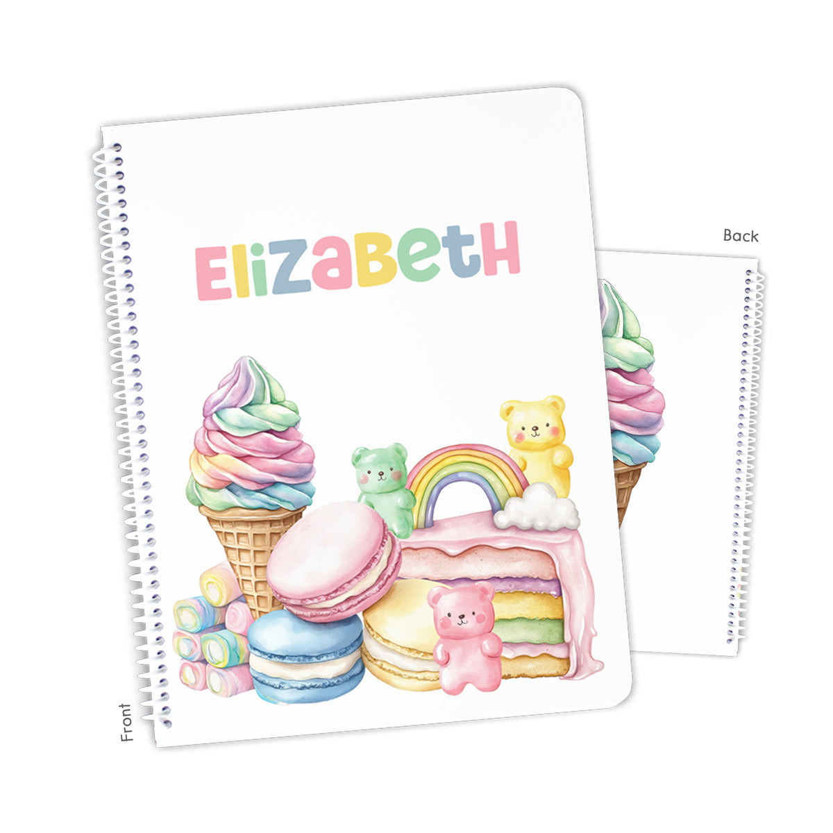 Rainbow Sweets Personalized Custom Notebook or Sketchbook • School Office Supplies