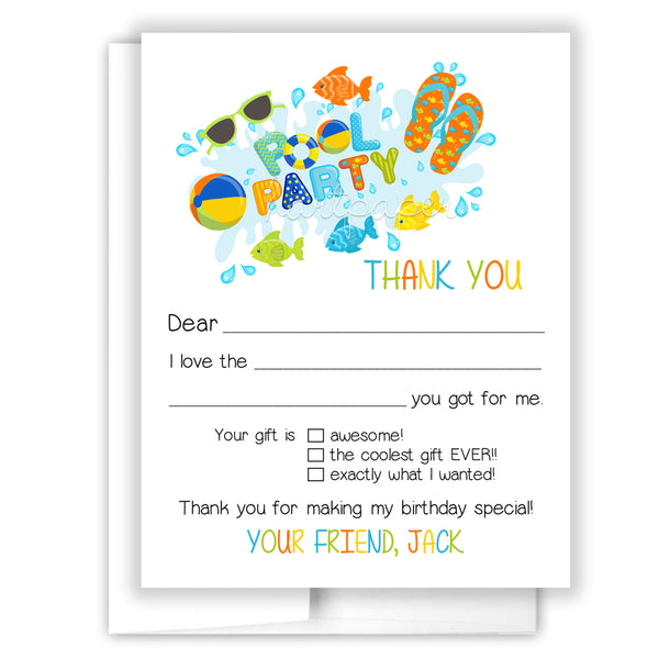 Swimming Thank You Note Card Stationery • Fill in Blank, Lined or Blank Cards