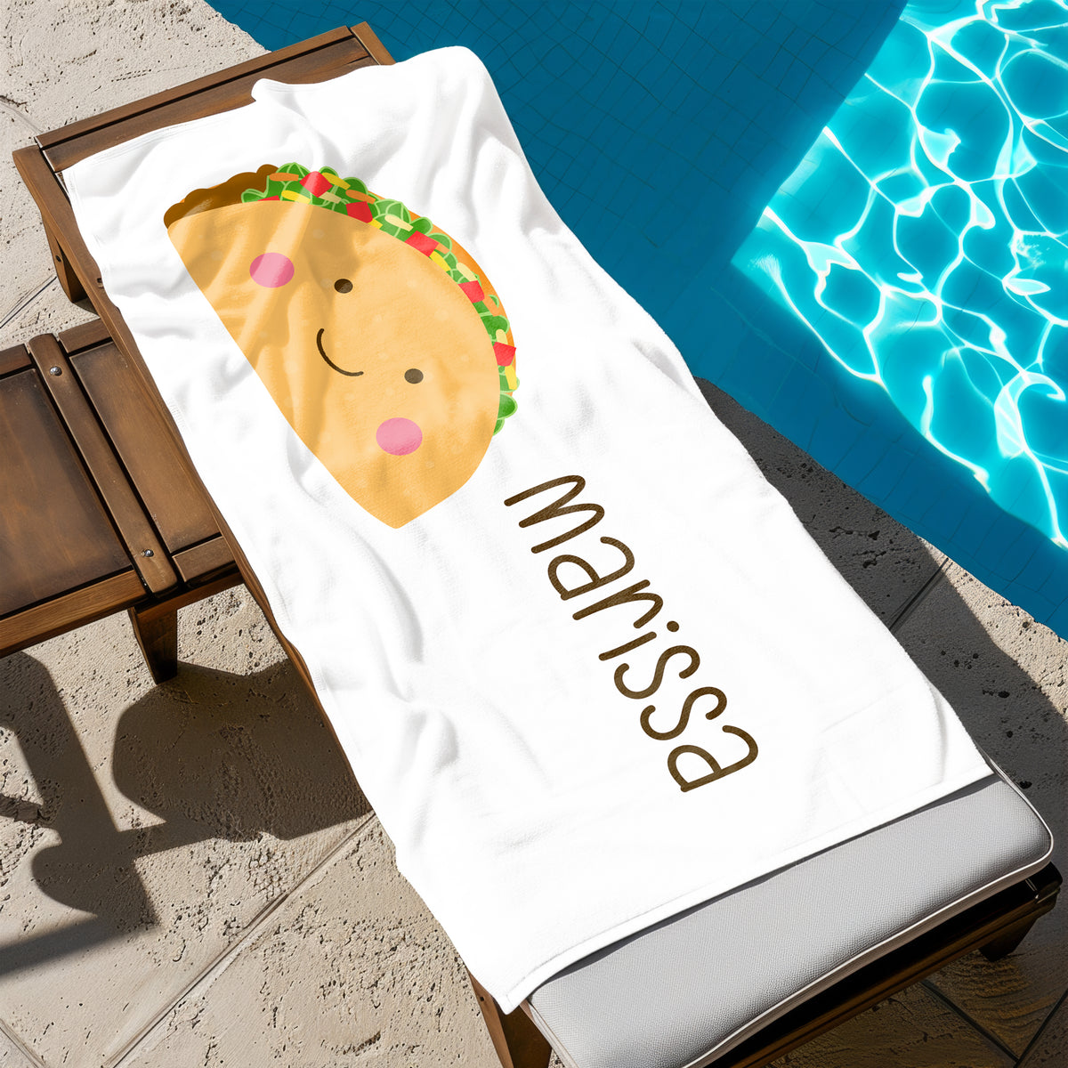 Taco Personalized Beach Towel • Custom 30x60 Swimming Swim Bath Bathroom Pool