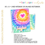 Tie Dye Heart Rainbow Personalized Notebook or Sketchbook