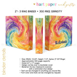 Rainbow Tie Dye Personalized 2" 3 Ring Binder