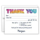 Rainbow Tie Dye Thank You Note Card Stationery • Fill in Blank, Lined or Blank Cards