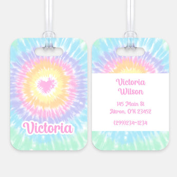 Pastel Tie Dye Heart Rainbow Luggage Bag Tag