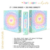 Pastel Rainbow Heart Tie Dye Personalized 2" 3 Ring Binder