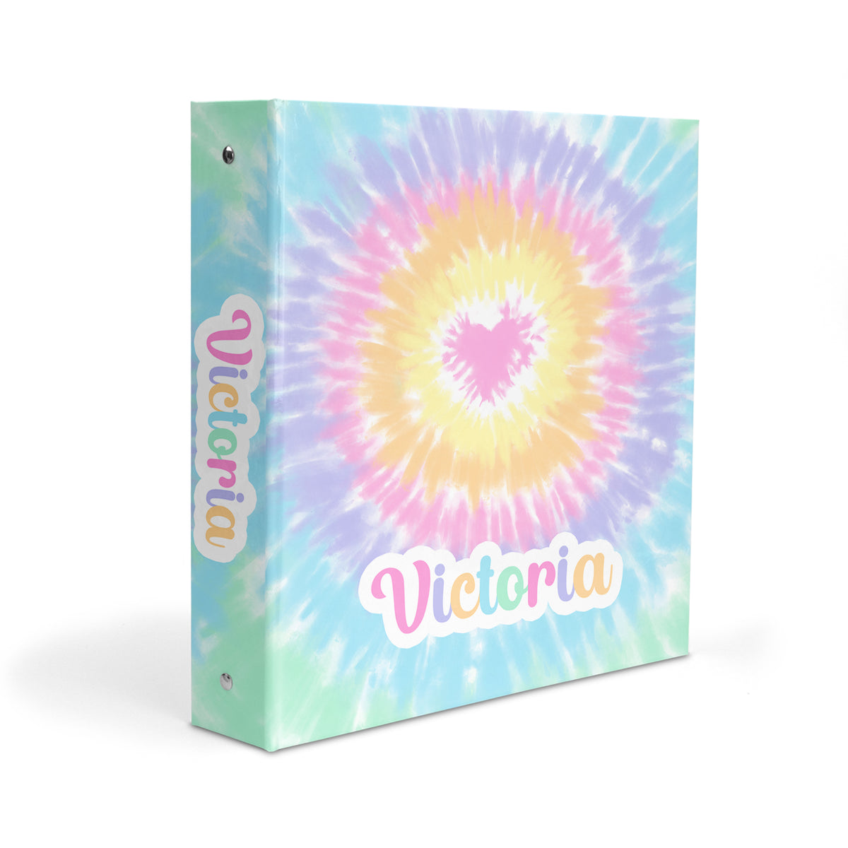 Pastel Rainbow Heart Tie Dye Personalized Custom 2" 3 Ring Binder • School Office Supplies