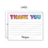 Rainbow Tie Dye Thank You Note Card Stationery • Fill in Blank, Lined or Blank Cards