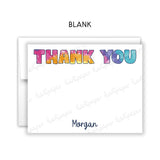 Rainbow Tie Dye Thank You Note Card Stationery • Fill in Blank, Lined or Blank Cards