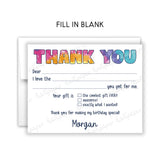 Rainbow Tie Dye Thank You Note Card Stationery • Fill in Blank, Lined or Blank Cards