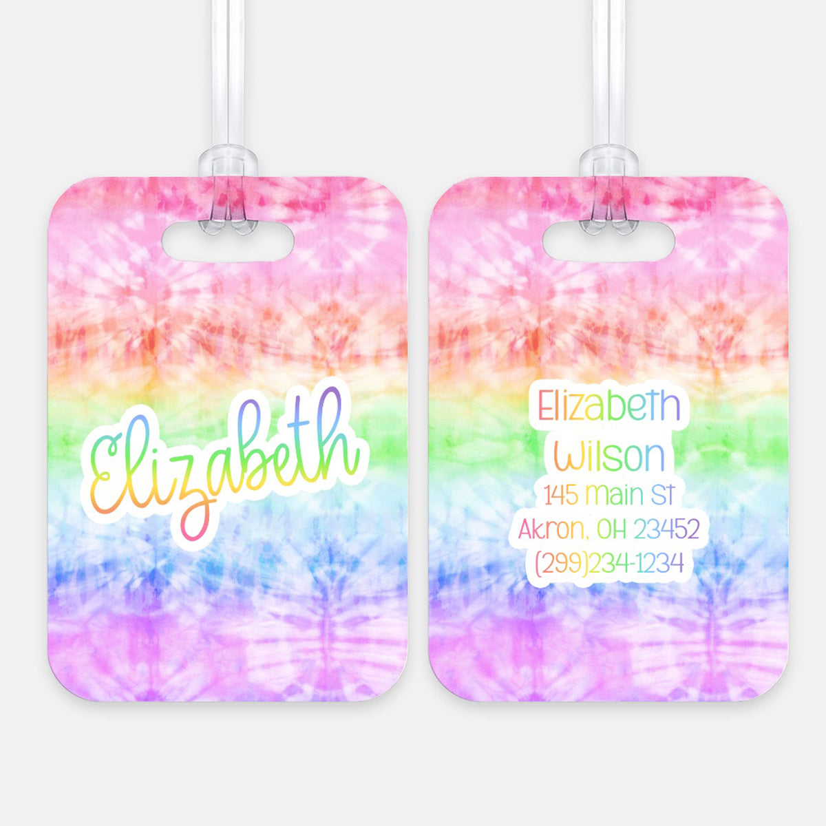 Tie Dye Rainbow Luggage Bag Tag Personalized Custom
