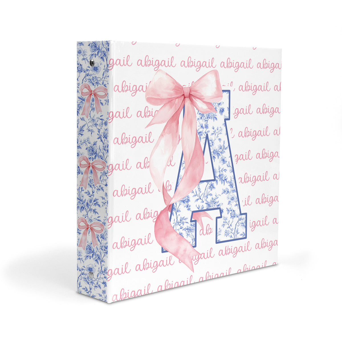 Blue Pink Toile Coquette Bow Chinoiserie Flowers Personalized Custom 2" 3 Ring Binder • School Office Supplies