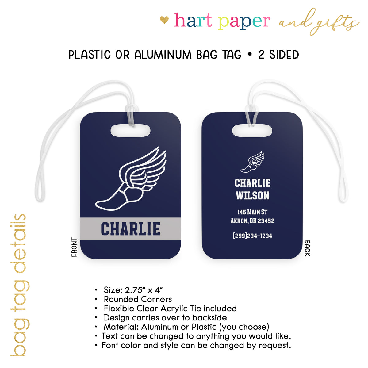 Track Running Sports Luggage Bag Tag Personalized Custom - Hart Paper