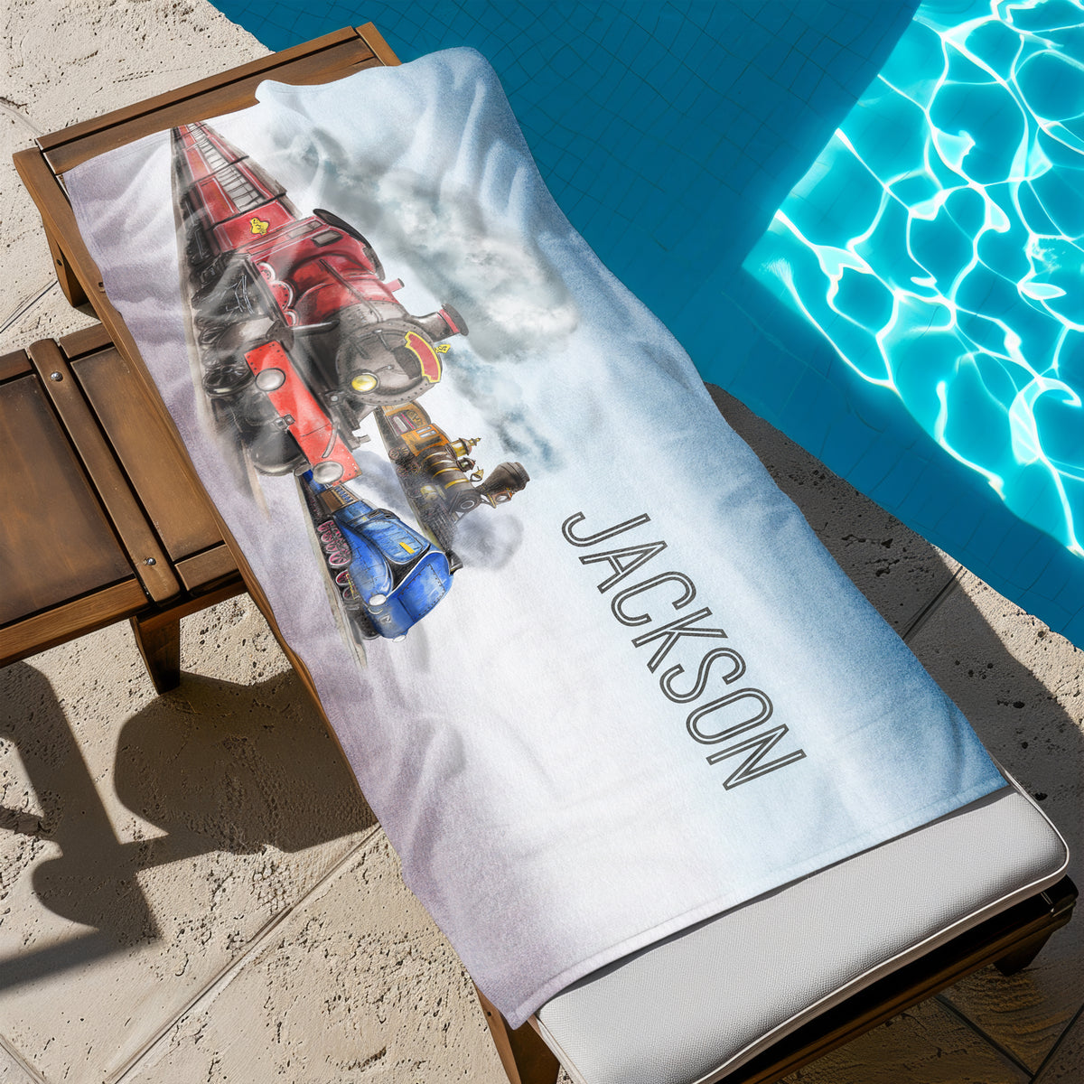 Train Personalized Beach Towel • Custom 30x60 Swimming Swim Bath Bathroom Pool