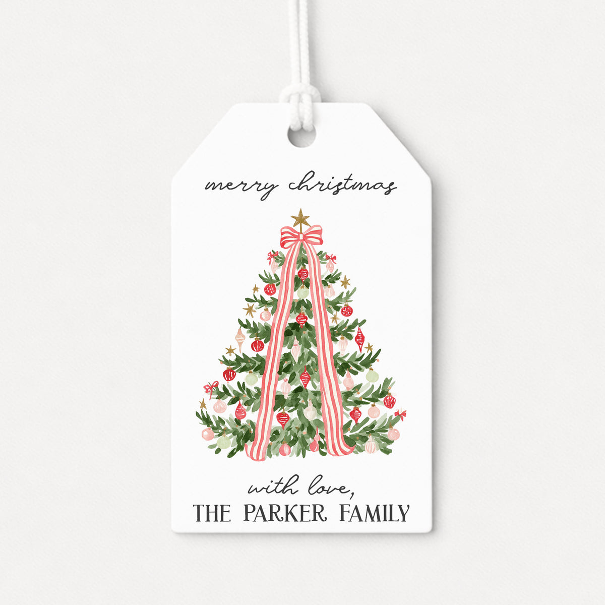 Coquette Bows Christmas Tree Personalized Gift Tags • Christmas Holiday Gift Wrapping • Custom Family Name Tag • Gifts Whimsical
