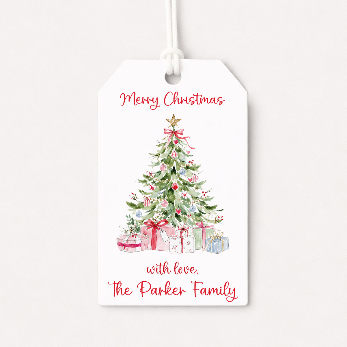 Pink Coquette Bows Christmas Tree Personalized Gift Tags • Christmas Holiday Gift Wrapping • Custom Family Name Tag • Gifts Whimsical