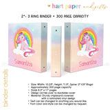 Unicorn Rainbow Personalized 2" 3 Ring Binder
