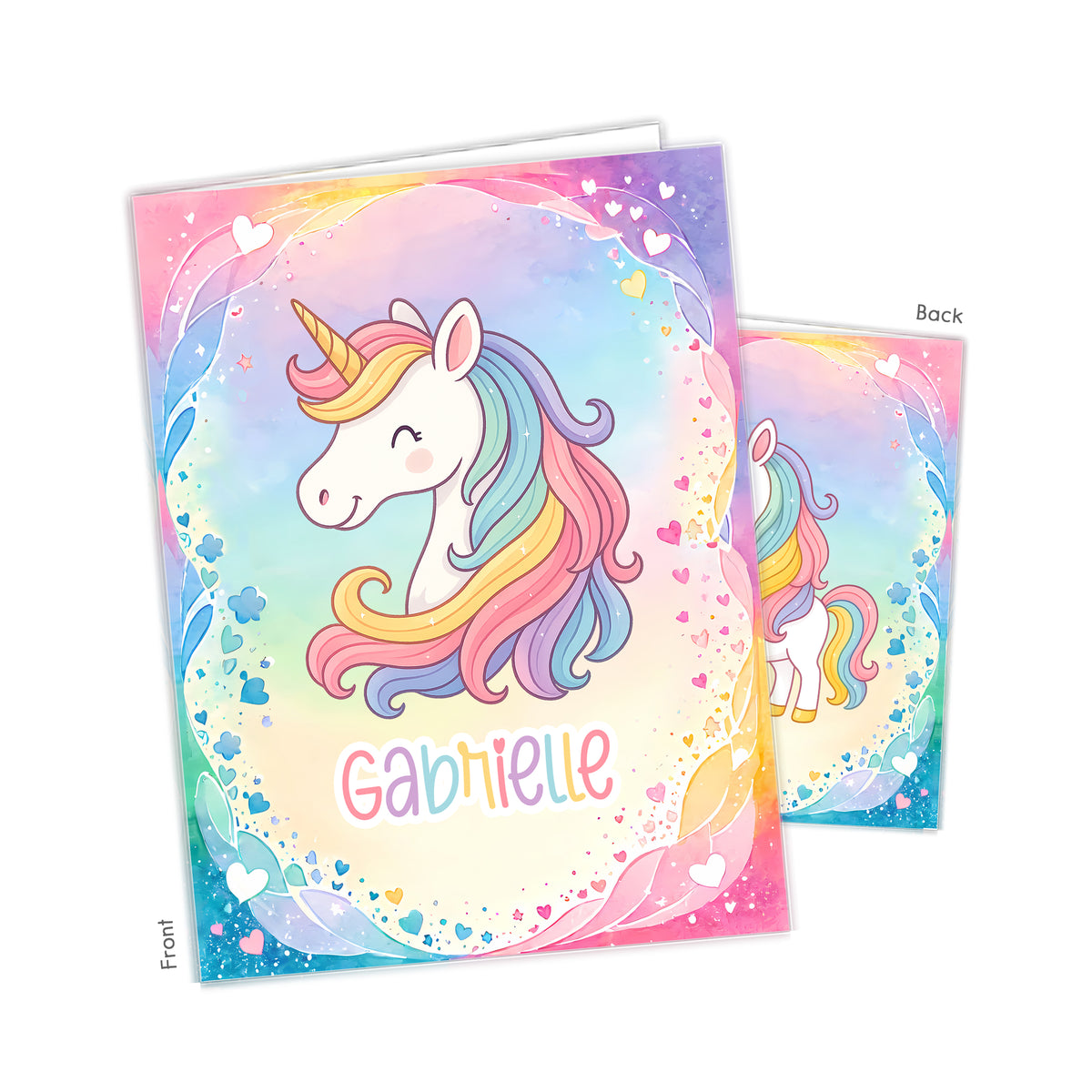 Rainbow Unicorn Personalized Custom 2-Pocket Folder • School Office Supplies