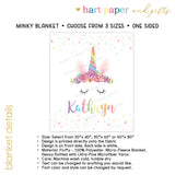 Unicorn Rainbow Minky Blanket Personalized Custom