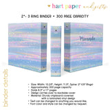 Blue Unicorn Rainbow Personalized 2" 3 Ring Binder