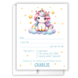 Rainbow Unicorn Thank You Note Card Stationery • Fill in Blank, Lined or Blank Cards