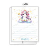 Rainbow Unicorn Thank You Note Card Stationery • Fill in Blank, Lined or Blank Cards