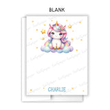 Rainbow Unicorn Thank You Note Card Stationery • Fill in Blank, Lined or Blank Cards