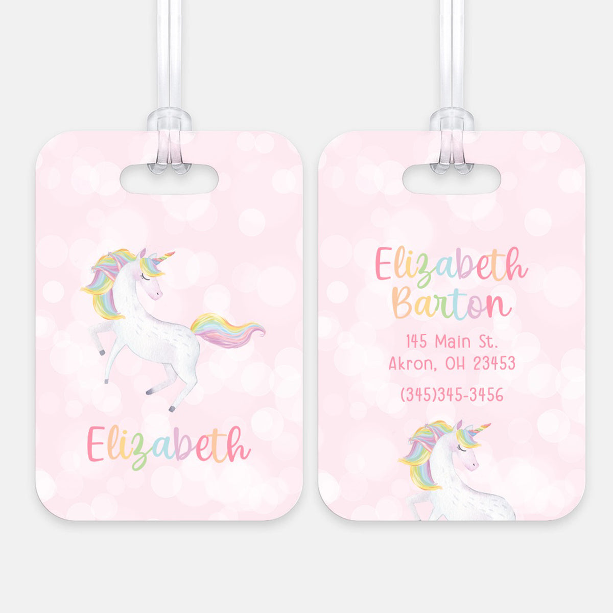 Rainbow Unicorn Luggage Bag Tag Personalized Custom