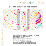 Unicorn Rainbow Personalized 2" 3 Ring Binder