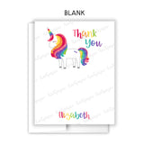 Rainbow Unicorn Thank You Note Card Stationery • Fill in Blank, Lined or Blank Cards