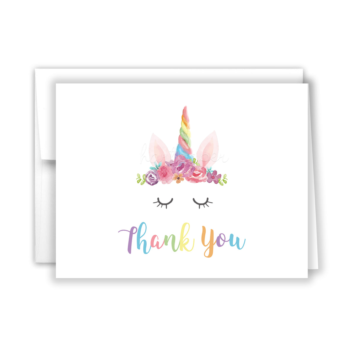 Rainbow Unicorn Horn Thank You Cards Note Card Personalized Custom Stationery • Flat or Folded