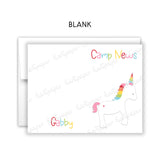 Rainbow Unicorn Summer Camp Camping Note Cards Stationery • Fill in Blank, Lined or Blank Cards