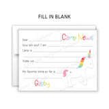Rainbow Unicorn Summer Camp Camping Note Cards Stationery • Fill in Blank, Lined or Blank Cards