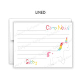 Rainbow Unicorn Summer Camp Camping Note Cards Stationery • Fill in Blank, Lined or Blank Cards