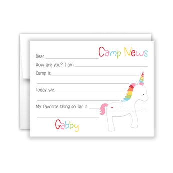 Rainbow Unicorn Summer Camp Camping Note Cards Stationery • Fill in Blank, Lined or Blank Cards
