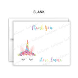 Rainbow Unicorn Thank You Note Card Stationery • Fill in Blank, Lined or Blank Cards