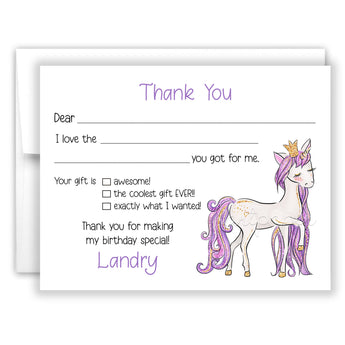 Rainbow Unicorn Thank You Note Card Stationery • Fill in Blank, Lined or Blank Cards