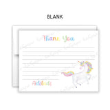 Rainbow Unicorn Thank You Note Card Stationery • Fill in Blank, Lined or Blank Cards