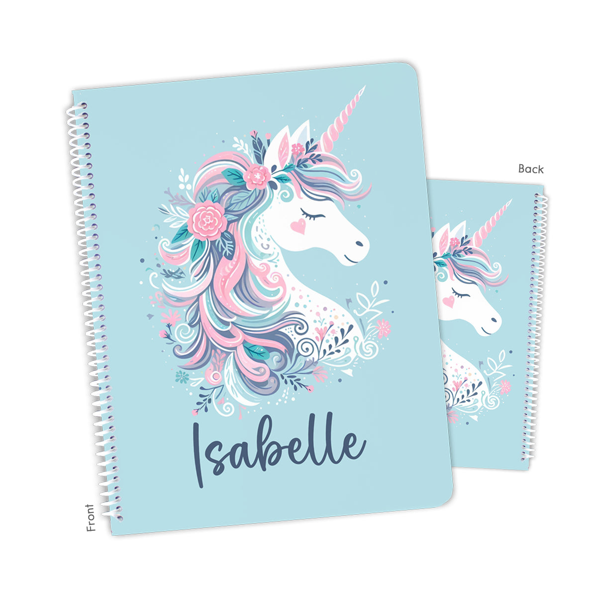 Blue Unicorn Personalized Custom Notebook or Sketchbook • School Office Supplies