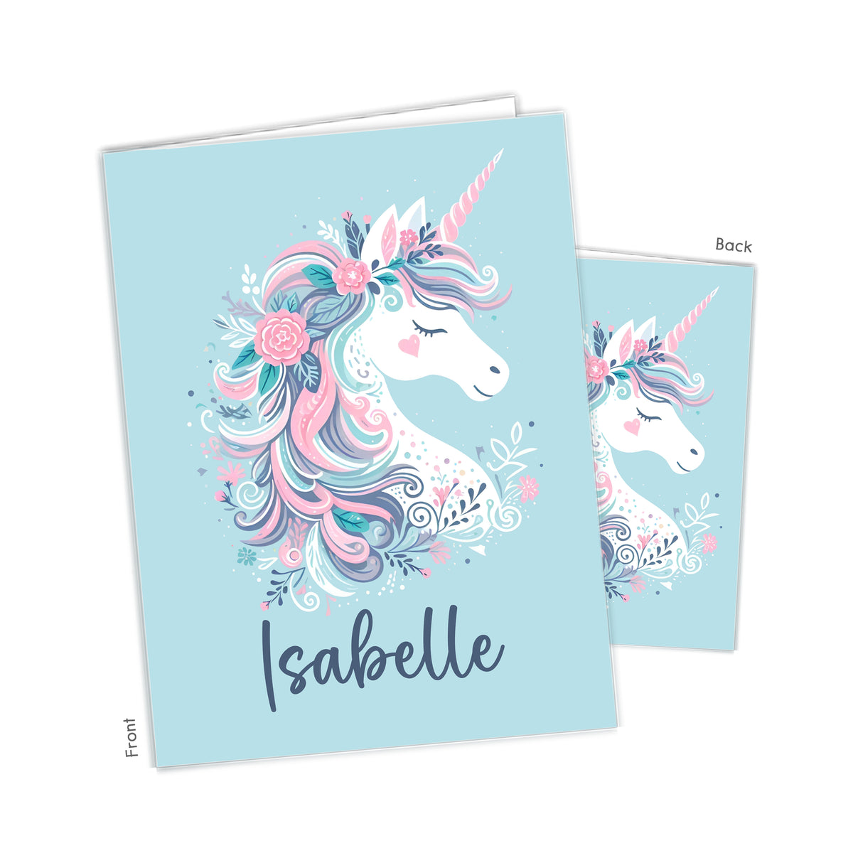 Blue Rainbow Unicorn Personalized Custom 2-Pocket Folder • School Office Supplies