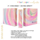 Pink Unicorn Rainbow Personalized 2" 3 Ring Binder