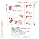 Rainbow Unicorn Mermaid Thank You Note Card Stationery • Fill in Blank, Lined or Blank Cards