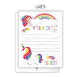 Rainbow Unicorn Mermaid Thank You Note Card Stationery • Fill in Blank, Lined or Blank Cards