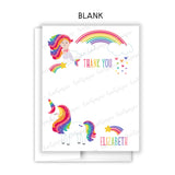 Rainbow Unicorn Mermaid Thank You Note Card Stationery • Fill in Blank, Lined or Blank Cards