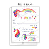 Rainbow Unicorn Mermaid Thank You Note Card Stationery • Fill in Blank, Lined or Blank Cards